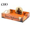 Holiday Home Decoration Halloween Witch Decorative Wood Serving Tray with Handle, Ghost Pumpkin Castle Table Decor Trick or Treat Dessert for