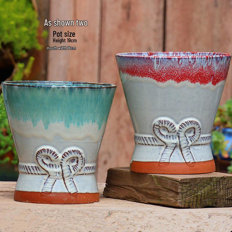 Handgefertigter weißer Grobkeramik-Blumentopf im europäischen Stil für Grünpflanzen, Rosen, Hortensien und Sukkulenten