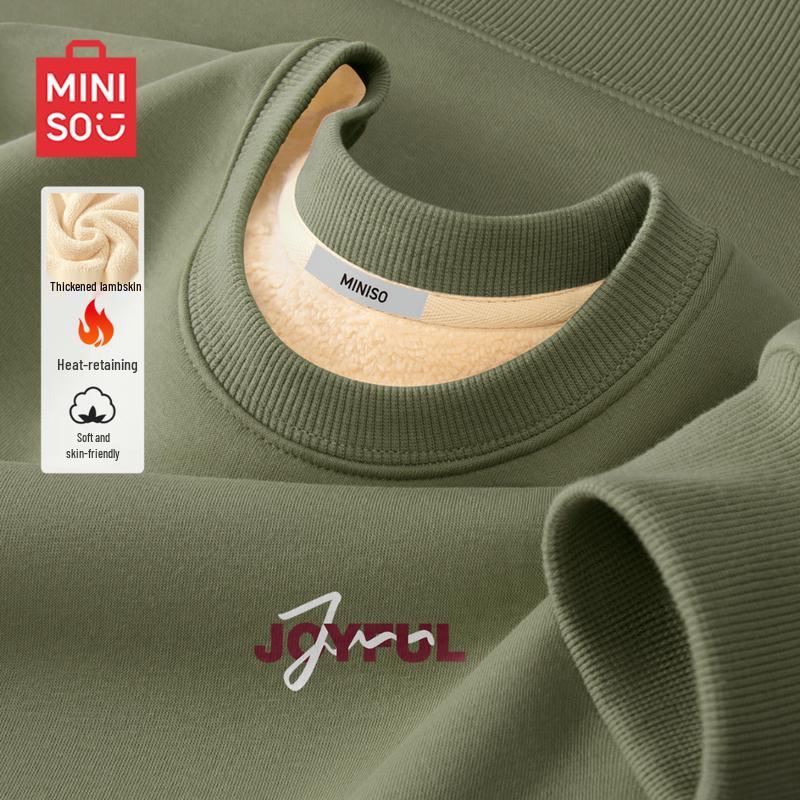 MINISO Men's Thickened Fleece-Lined Crew Neck Sweatshirt