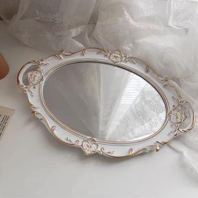 Oval geformter dekorativer Wandspiegel Glasmaterial Französischer Vintage Kosmetik-Aufbewahrungstablett Spiegelplatte Schreibtischgröße