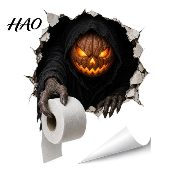 Graphic Wall Stickers for Refrigerator Spooky Crack Ghost Toilet Tank Lid Sticker, Halloween Horror 3D Broken Zombie Funny Bathroom Supplies