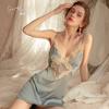 Women's Lace Sheer Cross Comfy Backless Cami Sleep Dress Lounge Set