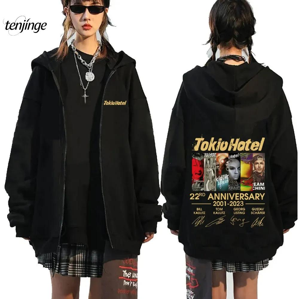 Tokio Hotel Hoodie Rock Band Kaulitz Print Zipper Hoodies Fleece Hooded Sweatshirts Men Women Hip Hop Streetwear Zip Up Jacket