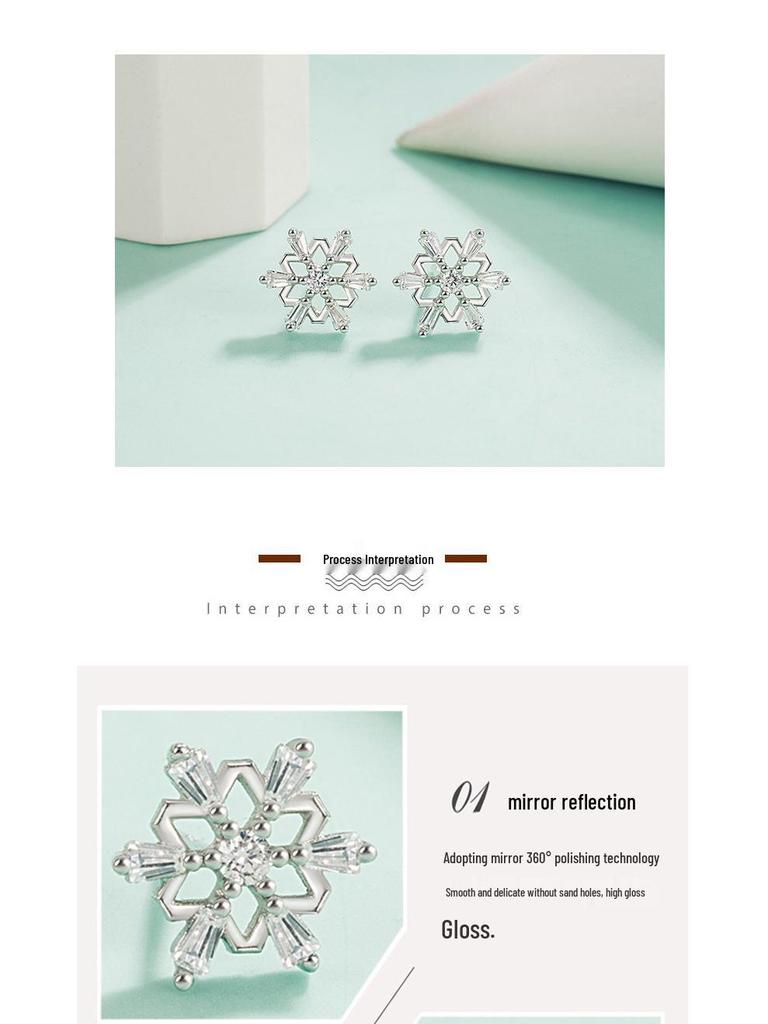 Romantic Snowflake Zircon Stud Earrings - Women's Elegant Charm with Inlaid Diamond and Leaf Design