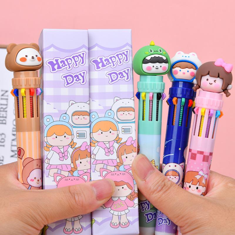 12Pcs Blind Box Ten-color Ballpoint Pen for Students with Quick-drying Gel Pen Writing Supplies Holiday Gift Novelty Stationery Teacher Party Favors