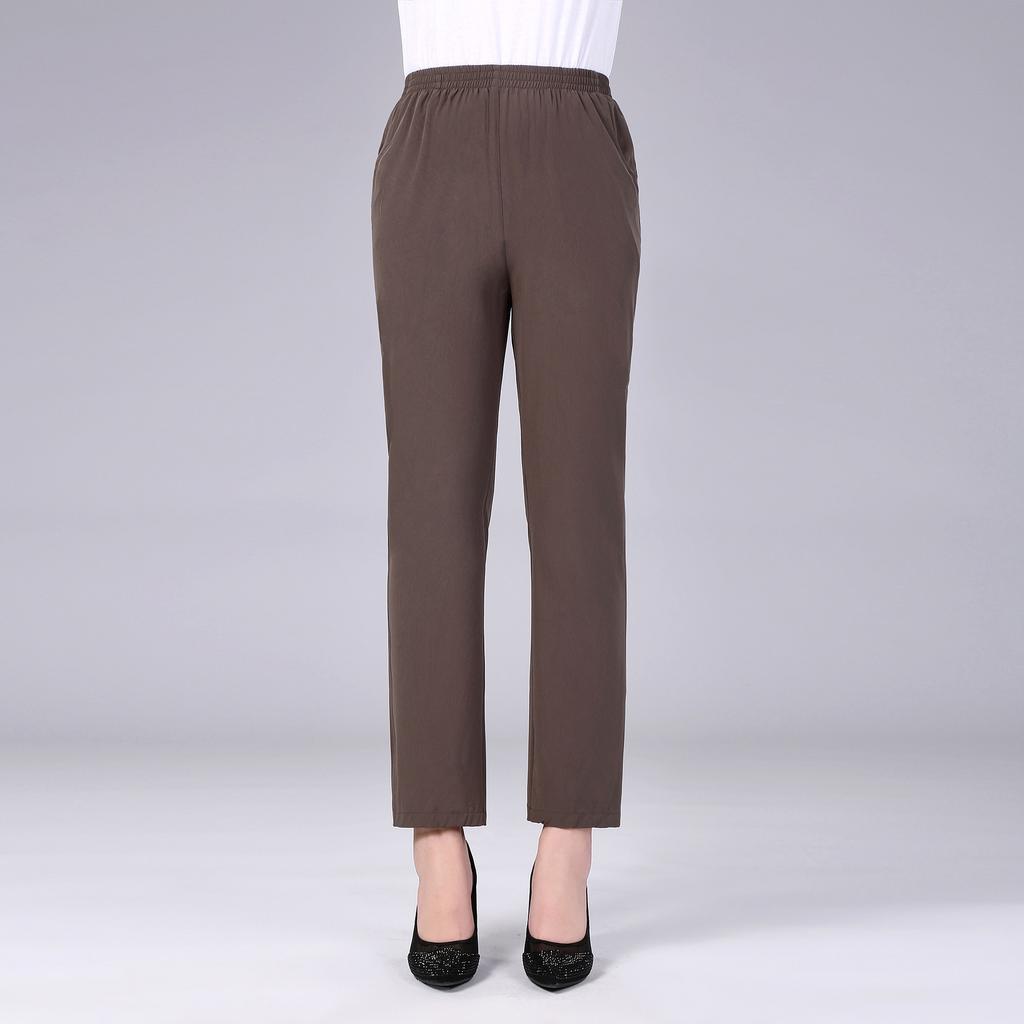 Calças Casuais Femininas de Primavera e Verão Plus Size 4XL Finas Respiráveis Cintura Elástica Cor Sólida Retas Nove Pontos