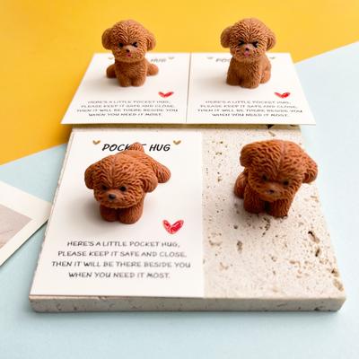 1 PC DIY Cute Teddy Resin Pocket Hug Card, Puppy Series Figurine Gift Card, Holiday Gift