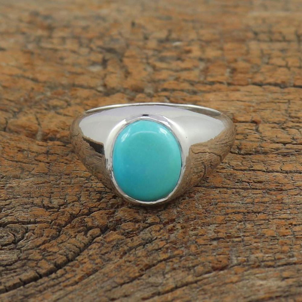 Natural Larimar Ring, 925 Sterling Silver Ring, Men's Signet Ring, Boho Statement Ring, Gemstone Ring, Handmade Ring, Husband Gift Ring, Gift For Him
