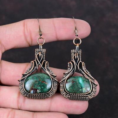 Cuprite Chrysocolla Earring Copper Wire Wrapped Earrings Handmade Earring Copper Jewelry Gemstone Earrings Wire Wrap Jewelry Gift For Mother