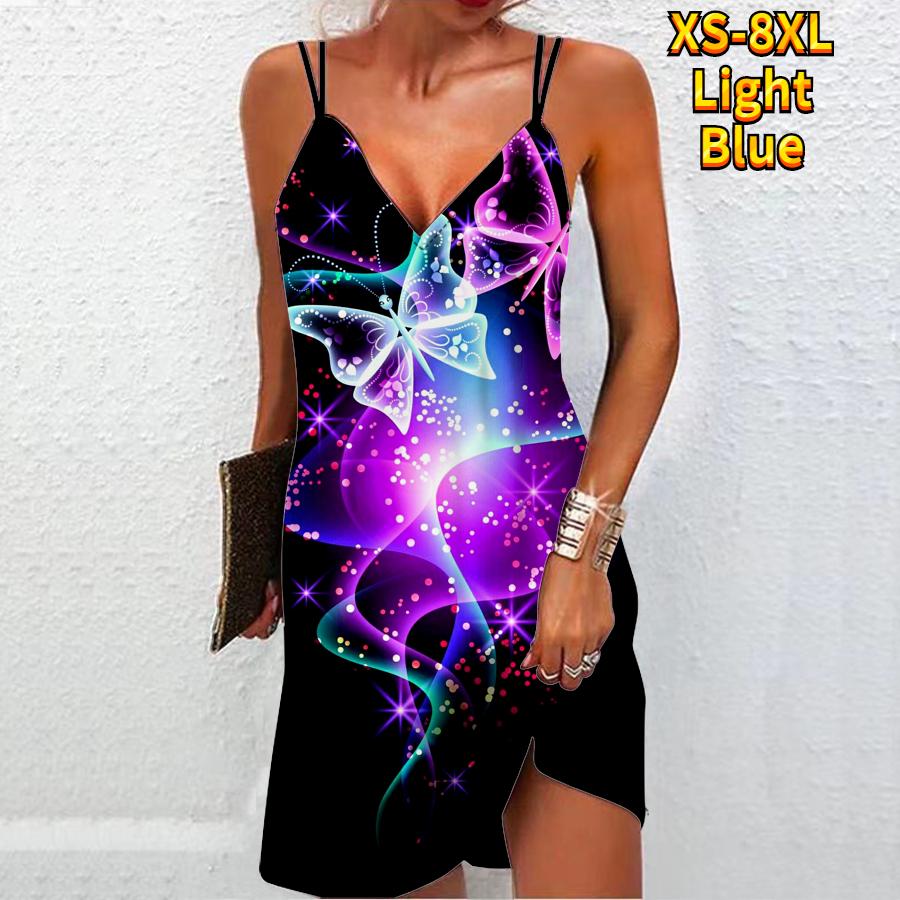 

Женское модное сексуальное платье без бретелек с 3D двумя светящимися бабочками, свободное платье-бретелька с v-образным вырезом XXL