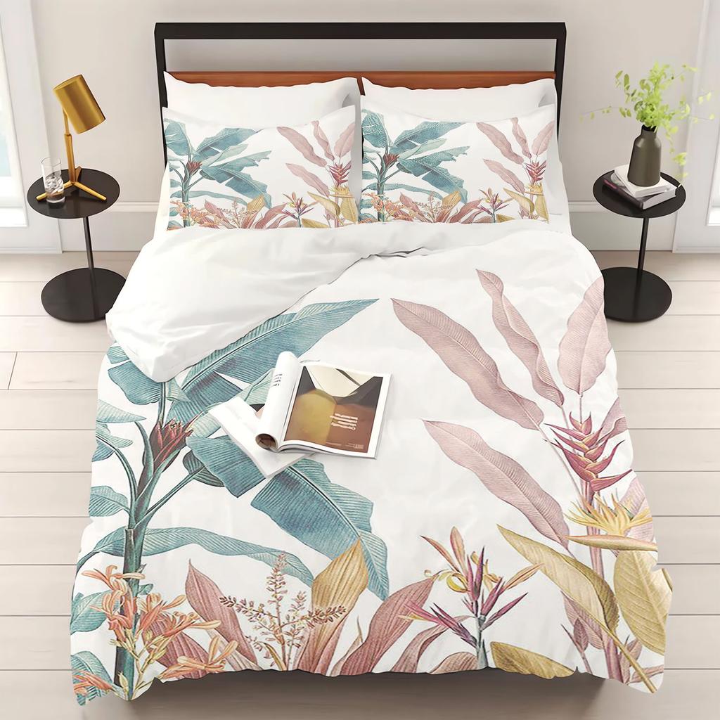 Cartoon Palm Leaf Duvet Cover Bedding Set Cute for Kids Teens Girls Bedroom Decoration Duvet Cover Easter Gift Friends