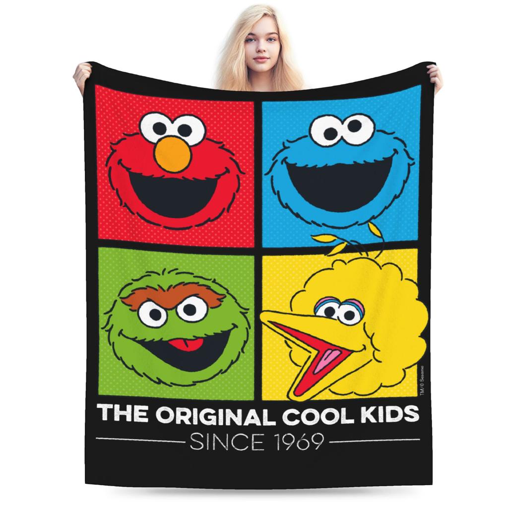 S-Sesame Street Elmo Cookie Wool Blanket Sesame Street Cartoon Comedy Funny Throw Blanket for Home 125*100cm Bedspreads