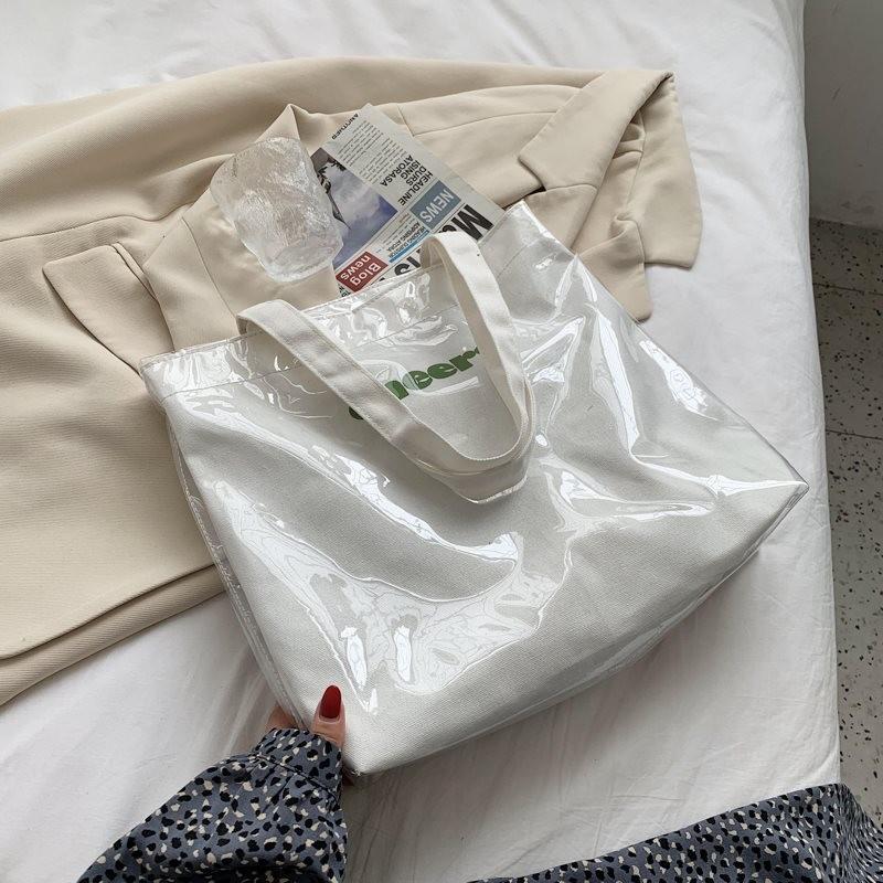 Versatile White Pvc Waterproof Tote Bag Featuring Chic Minimalist Aesthetic For Women