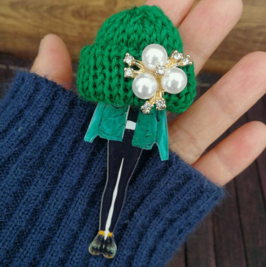 Girl Cute Brooch Wool Hat Badges Big Handmade Fashion Lovely Funny Brooches For Woman Harajuku Style Lapel Pins Lover Mom Gifts
