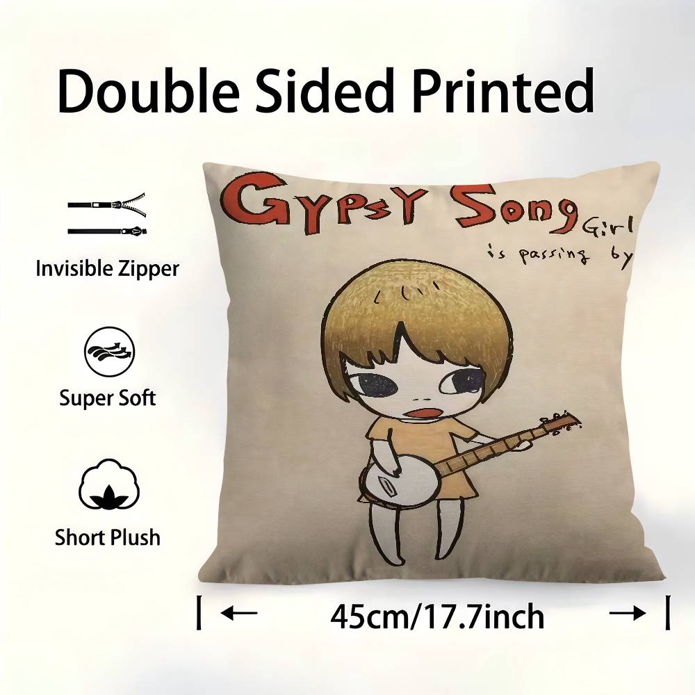 Japanese Yoshitomo Nara Doll Cartoon Pillow Cover Sofa Cushion Cover Home Room Decoration Children Gift