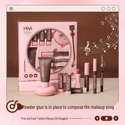 Hivi Kosmetik-Geschenkset: 9-teiliges Make-up-Set mit Lippenstift, BB-Creme, Puder, Mascara, Eyeliner und Augenbrauenstift V107A.