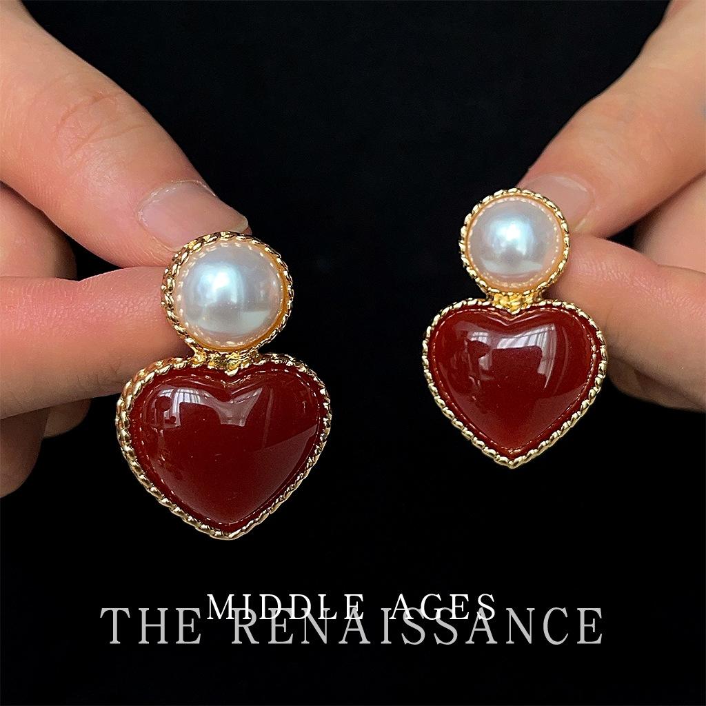 Легкие средневековые красные серьги-кольца, атмосферные геометрические жемчужины, серьги с ретро-темпераментом, женские