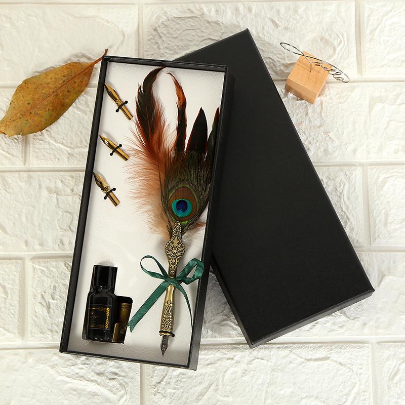 

Retro Peacock Feather Calligraphy Dip & Fountain Pen Set - Perfect for Students and Gift Giving
