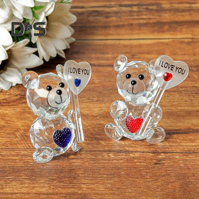 Figurine d'ours transparente, cadeau de Saint-Valentin, je t'aime, ornement d'ours en faux cristal, statue d'ours de table de collection pour cadeau de fête d'anniversaire de mariage