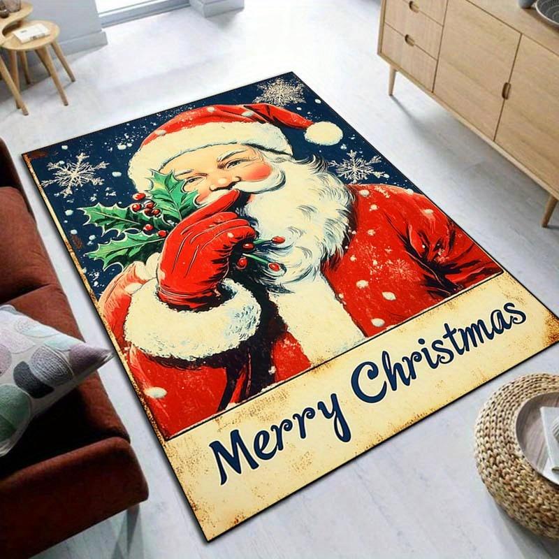 Vintage Weihnachtsmann Teppich für festliche Häuser Feiertagsdekoration Frohe Weihnachten Teppiche Rutschfester Teppich maschinenwaschbar