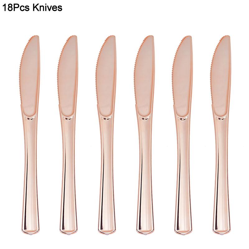 

18Pcs Rose Gold Plastic Disposable Tableware Dessert Knives Forks Spoon Wedding Birthday Party Decoration Supplies Cutlery Set