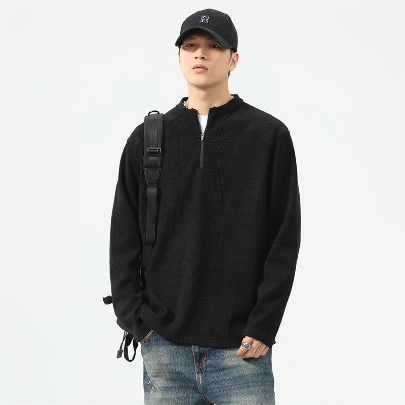 

Осенняя горная уличная футболка с вафельным узором, с длинными рукавами и воротником-стойкой, в американском ретро-стиле, зрелый топ для мужчин 4XL