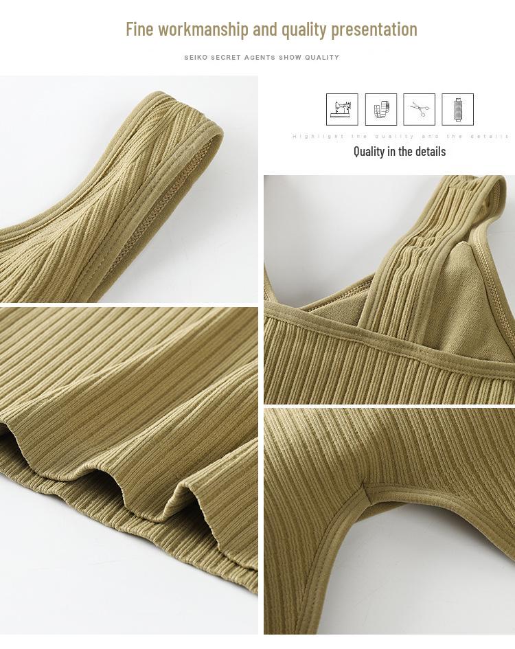 Čtyřsezónní bezešvé žebrované tílko s výstřihem do V, vestavěnou podprsenkou a stylovým designem zad