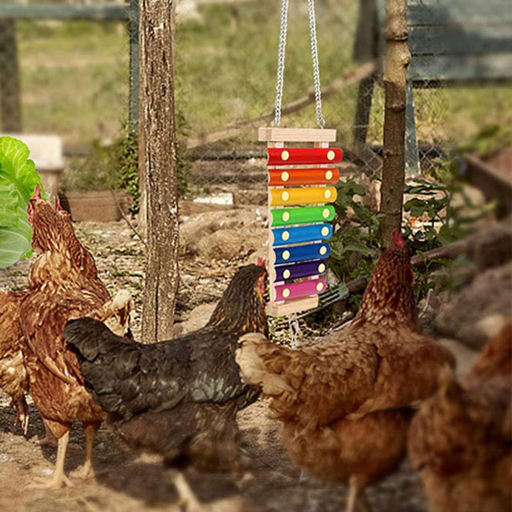 Bird Chicken Xylophone Toy Wooden Colorful Hanging Suspensible Bird Cage Accessories Musical Toy with 8 Keys Bird Training Play