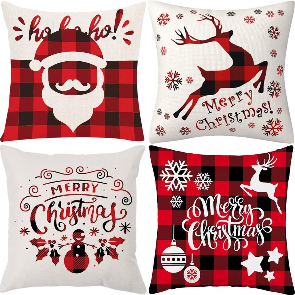 New Christmas Decoration Christmas Pillowcase 18 X 18 Inch Set of 4 Christmas Collection Cushion Pillowcases Custom Zipper Squar