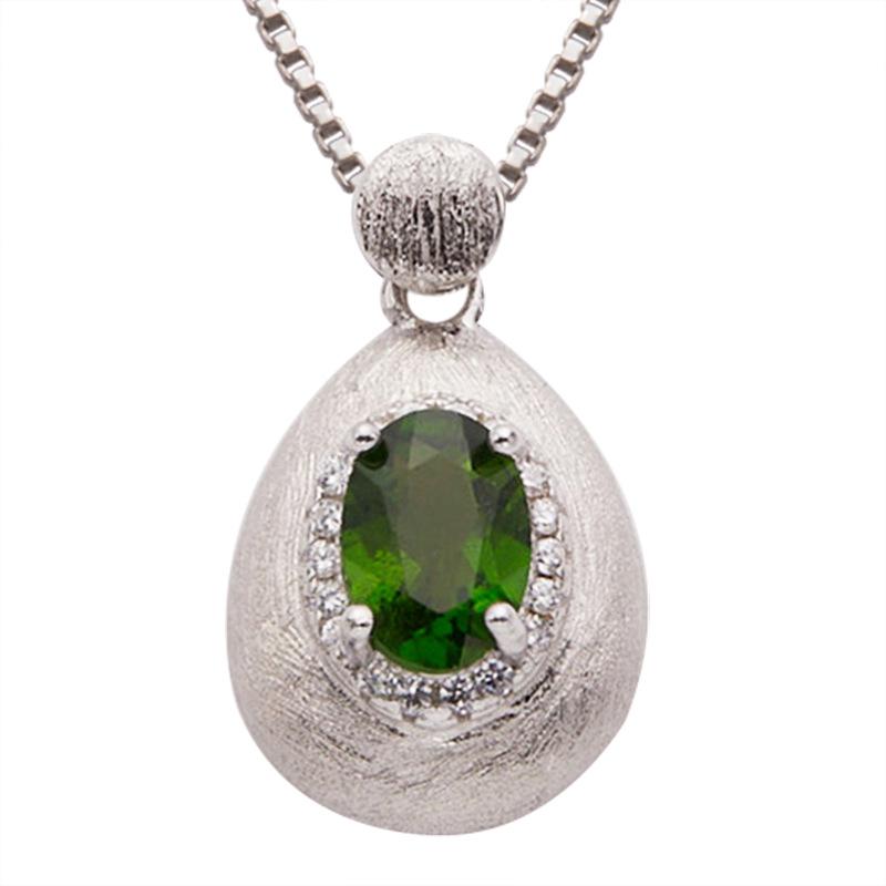 Natural Amethyst Pendant Necklace Women'S S925 Sterling Silver Brushed With Tanzanian Diopside Topa Garnet Colored Treasure