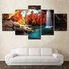 5 Panels Landscape Moonlight Waterfall In Autumn Forest Canvas Painting Posters and Prints Wall Art Pictures Home Decor No Frame