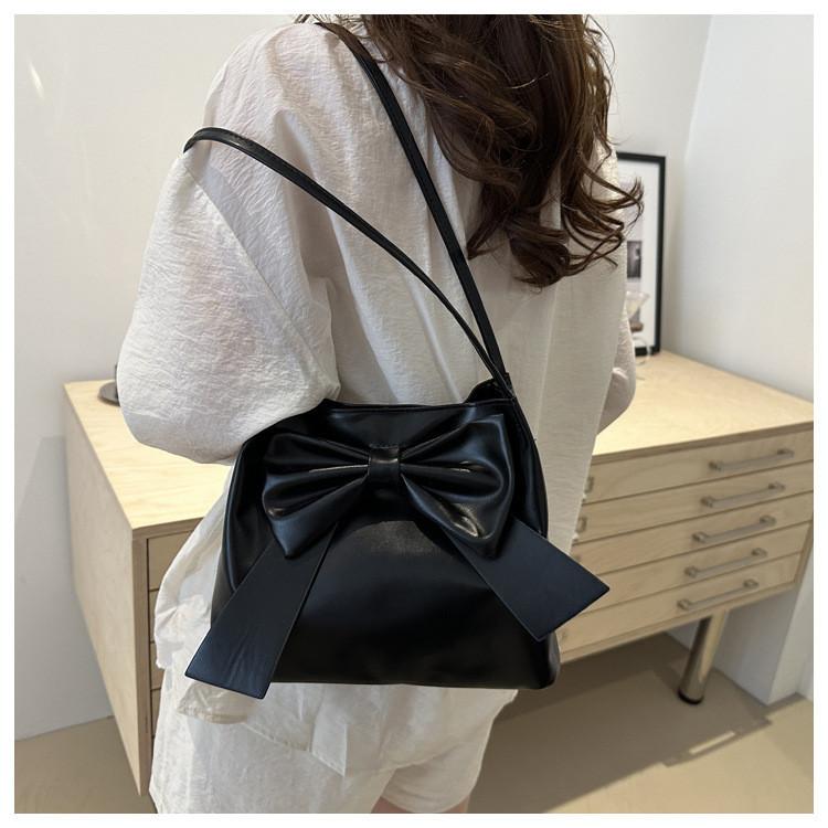 Chic Pu Leather Handbag For Women 2024 Stylish Bowknot Shoulder Bag Large Capacity Everyday Underarm Bag