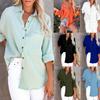 Moda Mujer Manga Larga Solapa Color Sólido Talla Grande Camisa Blusa Tops Ropa