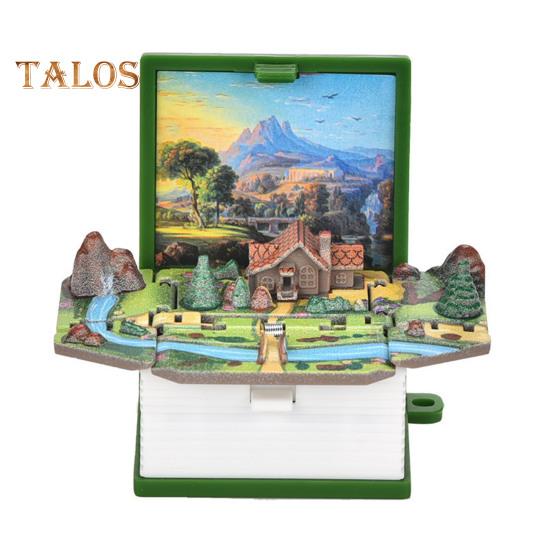 Mini-Schlüsselanhänger mit 3D-Klappbuch, knallende Miniaturwelt, hängende Dekoration, kleines Café, Große Mauer, Schloss, faltbares Buch, Schlüsselanhänger