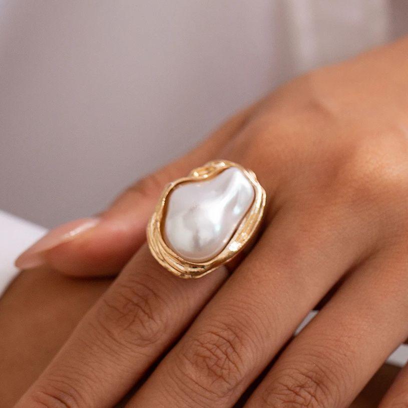 Ingemark Kreative Unregelmäßige Barock Imitation Perle Verstellbare Ringe Damen Elegant Geometrischer Ring Wed Braut Ästhetischer Schmuck