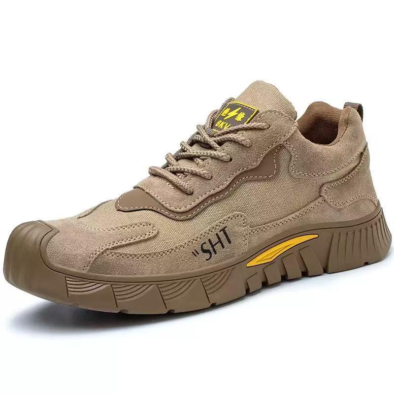 

Men s Anti-Smash Steel Toe Work Shoes – Lightweight, Breathable, Puncture-Resistant, Anti-Slip, and Comfortable Construction Site Safety Footwear. 2377 Khaki All-Season; 42
