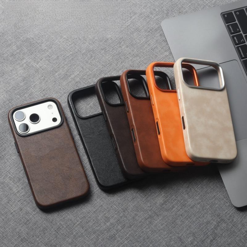 For iPhone 17 16 Pro Max iPhone 15 14 13 Pro Case Magnetic Retro Leather Hard Protection Cover Metal Independent Button Shell