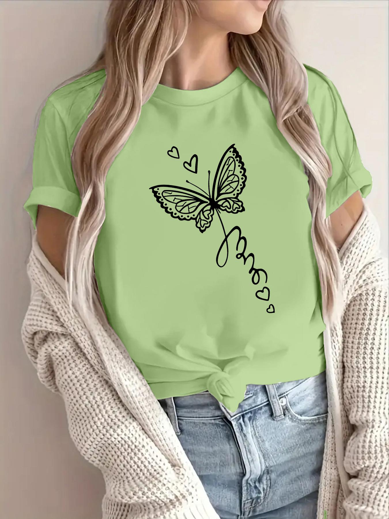 

Women s Short Sleeve Crew Neck T-Shirt - Opaque Letter Print Blouse-Compatible Top | Spring Summer Casual Basic Tee with Round Neck S желто-зеленый