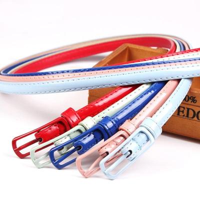 Women Girl Fashion Candy Color Buckle Thin Slim Skinny PU Leather Waist Belt Band Waistband