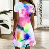 Ladies Oversized V Neck Short Sleeve Dress Boho Leaf Printed Flowy Dress For Mountain Excursion And Daily Leisure
