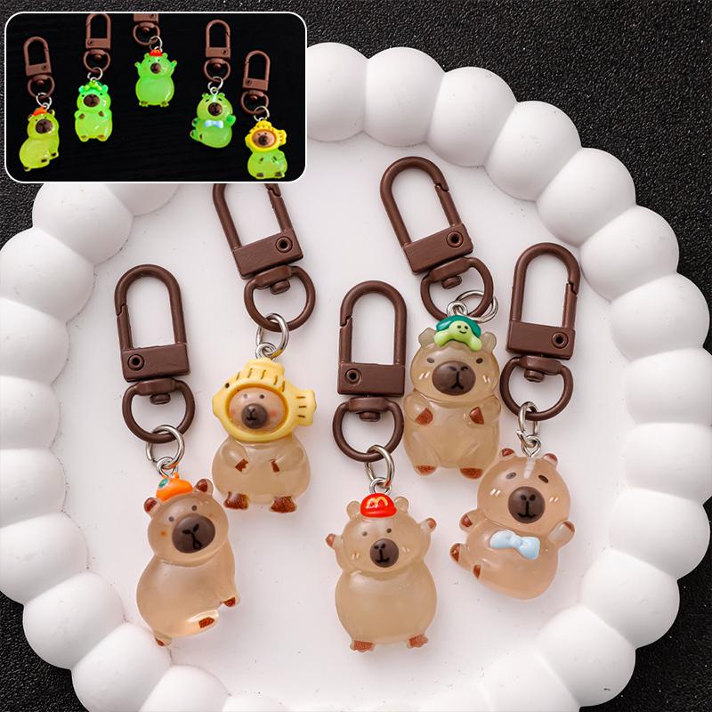 1PC Keychain Kawaii Night Glow Creative Luminous Cute Capybara DIY Accessory Reward Children Decor 6.6*1.8cm