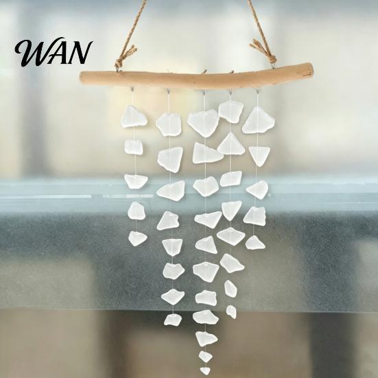 Nautical Wind Chime Sea Glass Chime, Handmade Driftwood Coastal Beach House Hanging for Home Window Decor Colorful