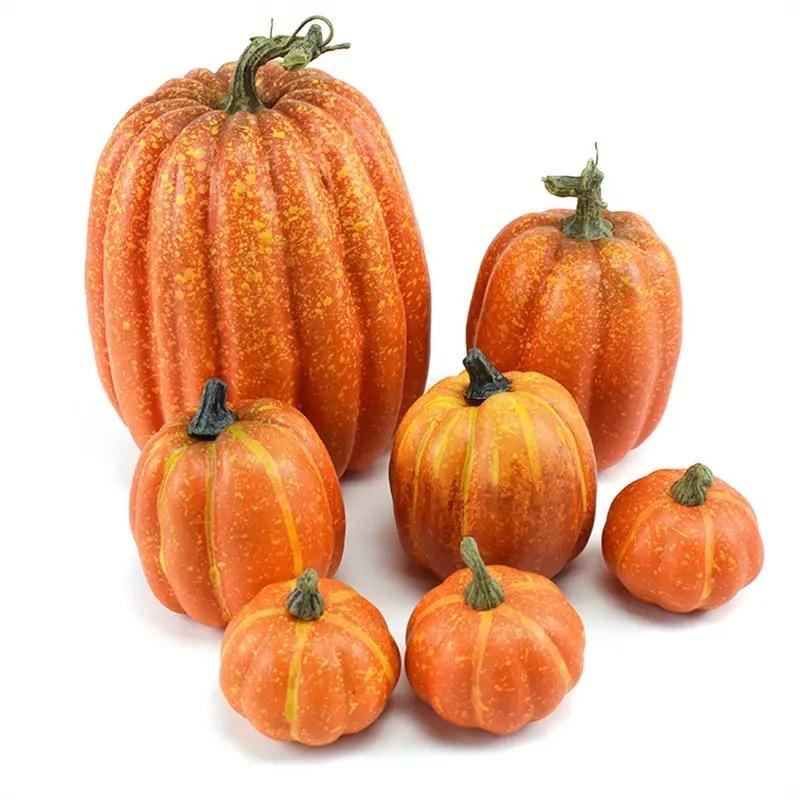 

7pcs Pumpkin Autumn Decor Outdoor Orange Foam Plastic Fake Artificial Pumpkin Halloween Harvest Festival Home Table Decor