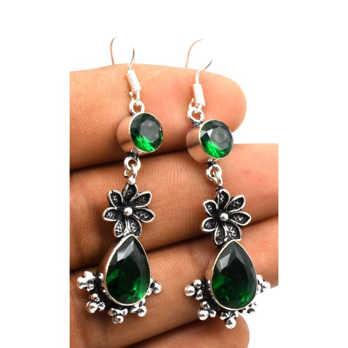Green Quartz Gemstone Ethnic Handmade Drop Dengle Earring Jewelry ER 380