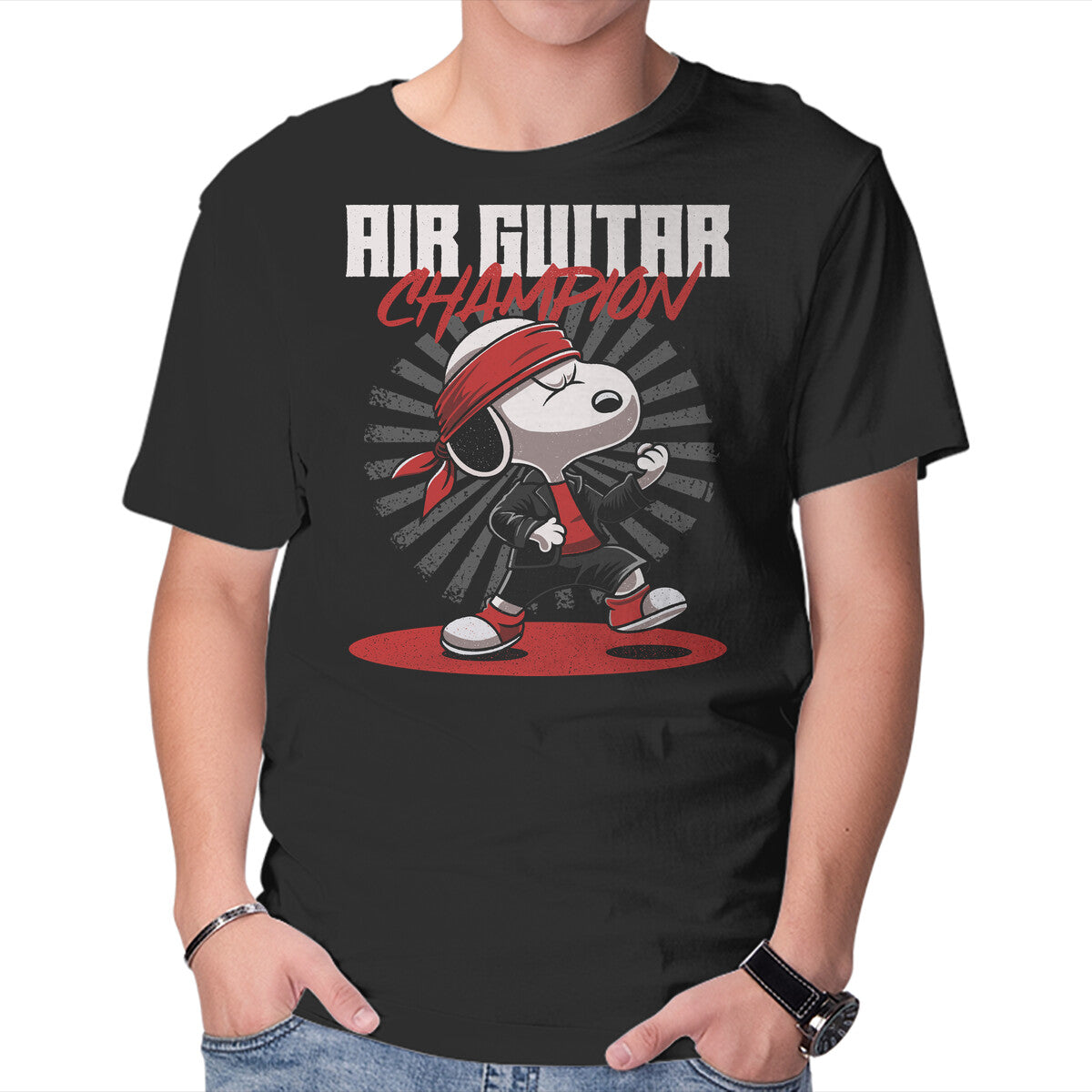Unisex Crew Neck T-Shirt Air Guitar Champion Graphic Short Sleeve Casual Tee XS