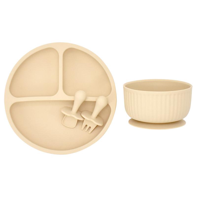 4Pcs/Set Silicone Baby Feeding Bowl BPA Free Waterproof Solid Color Dinner Plate With Sucker