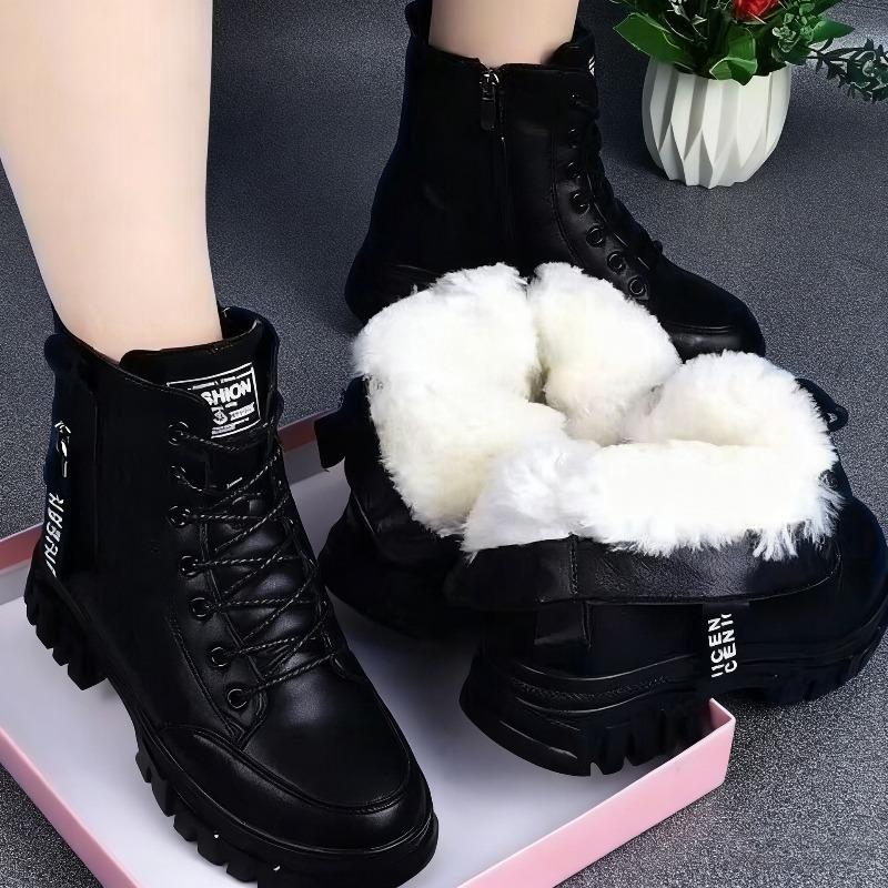 Fashion Casual Shoes Women New Winter Warm Plus Velvet All-Match Black Ankle Boots Thick-Soled Cotton Sneakers