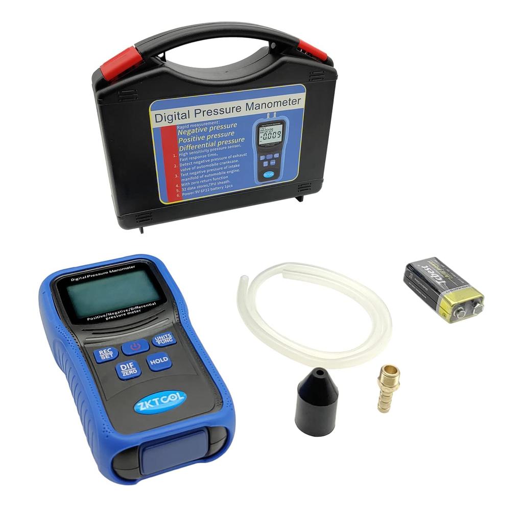 ZKTOOL Digital Differential Dual Port HVAC Gas Tester with 12 Selectable Units Digital Manometer for HVAC Systems Manometer, Barometer, -
