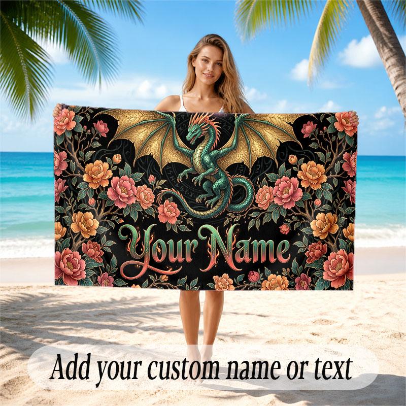 Dragon Theme Soft Beach Towel Personalized Custom Name Text Towel Portable for Beach Pool Travel
