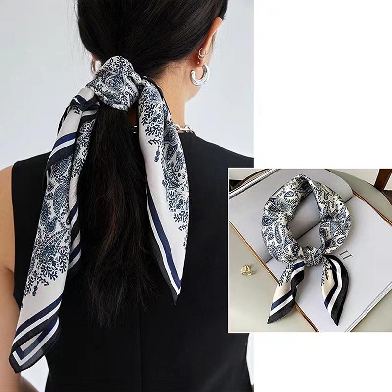 Luxury  70Cm Satin Square Silk Scarf For Women Hair Hand Neckerchief Wrist Hijab Wraps Lady Shawl Ribbon Bandana